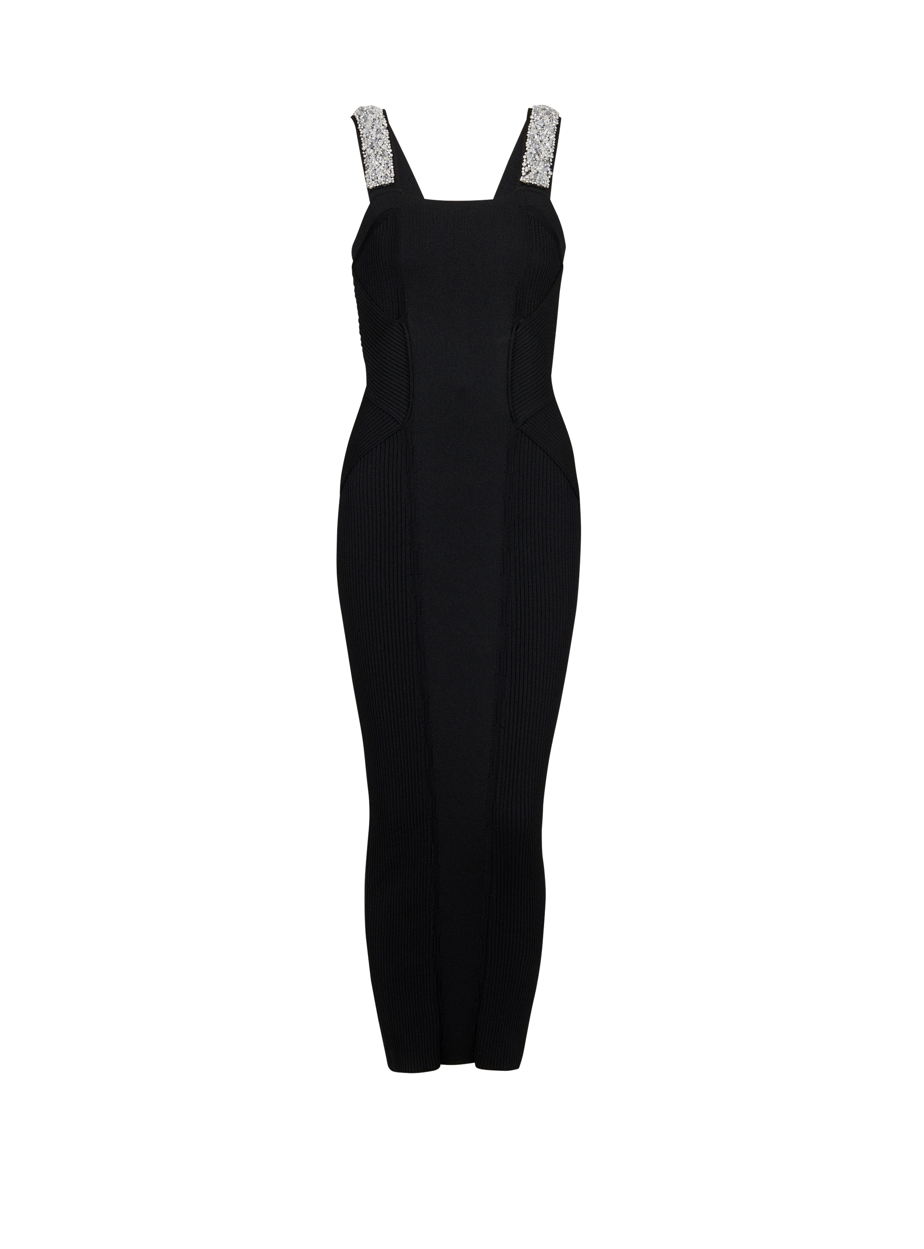 Embroidered long knit dress, black
