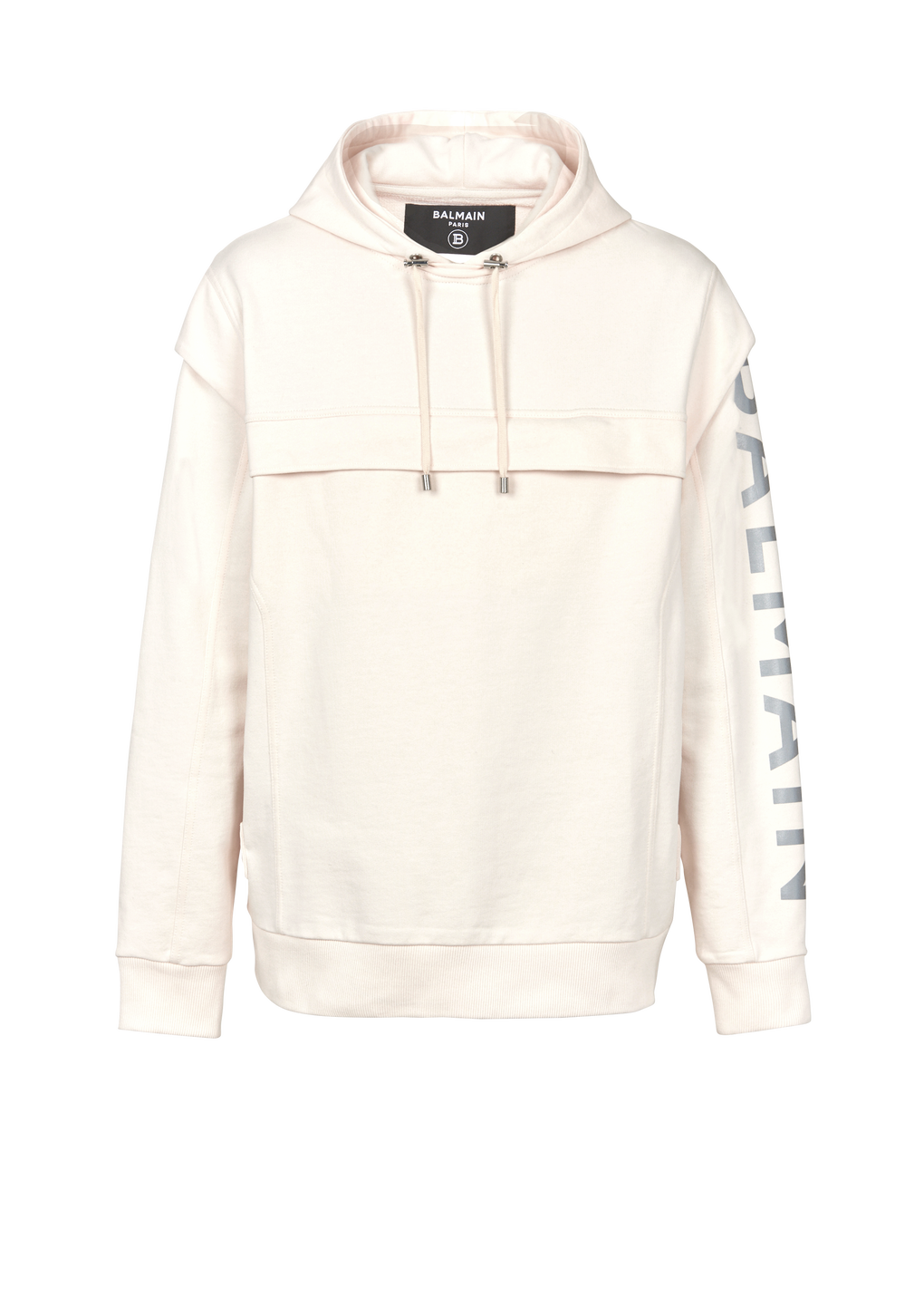 Cotton printed Balmain logo hoodie, beige, hi-res