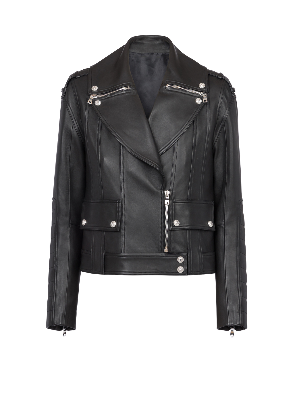 Leather biker jacket, black, hi-res