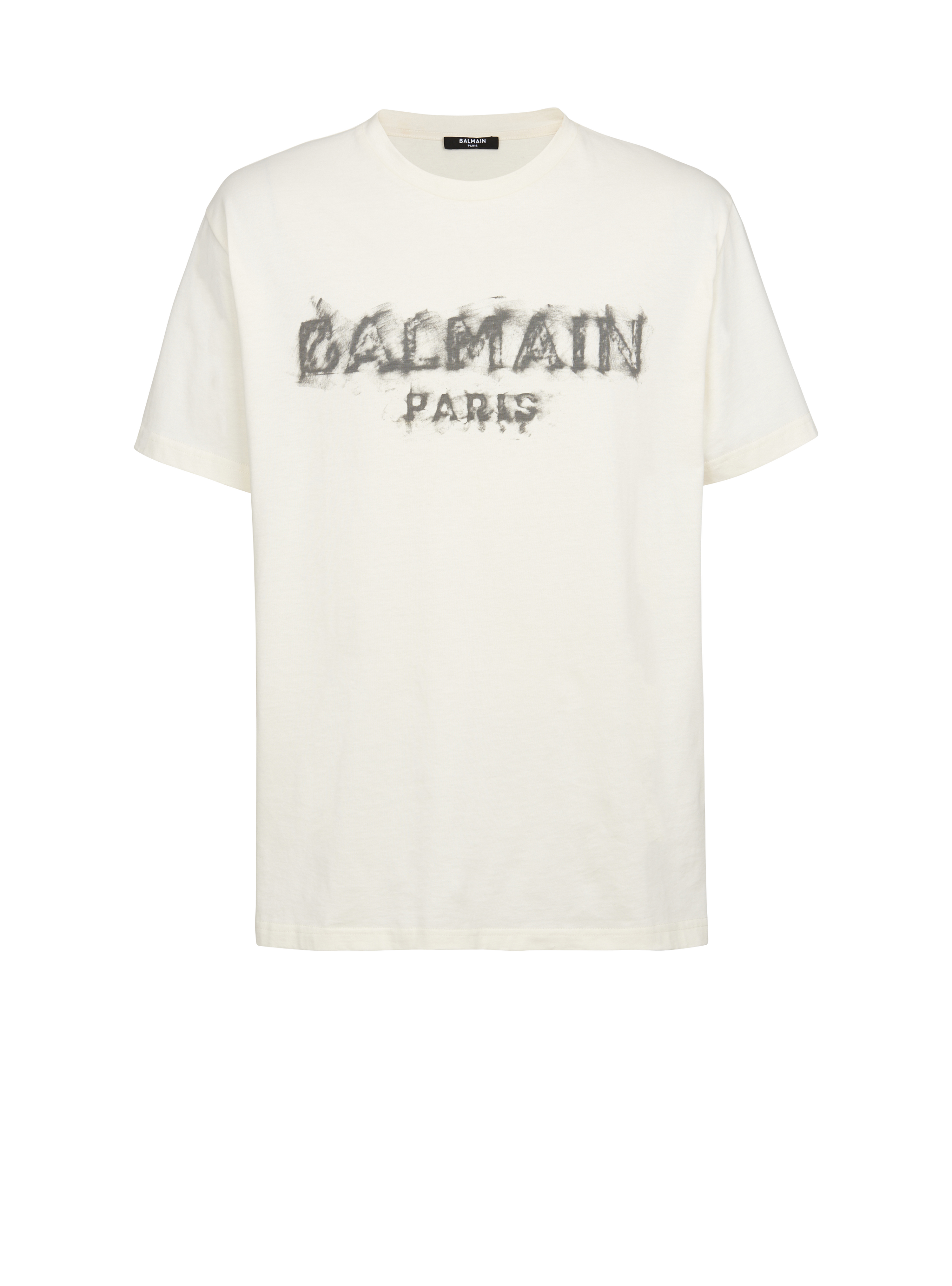 Cotton printed Balmain Paris logo T-shirt, beige