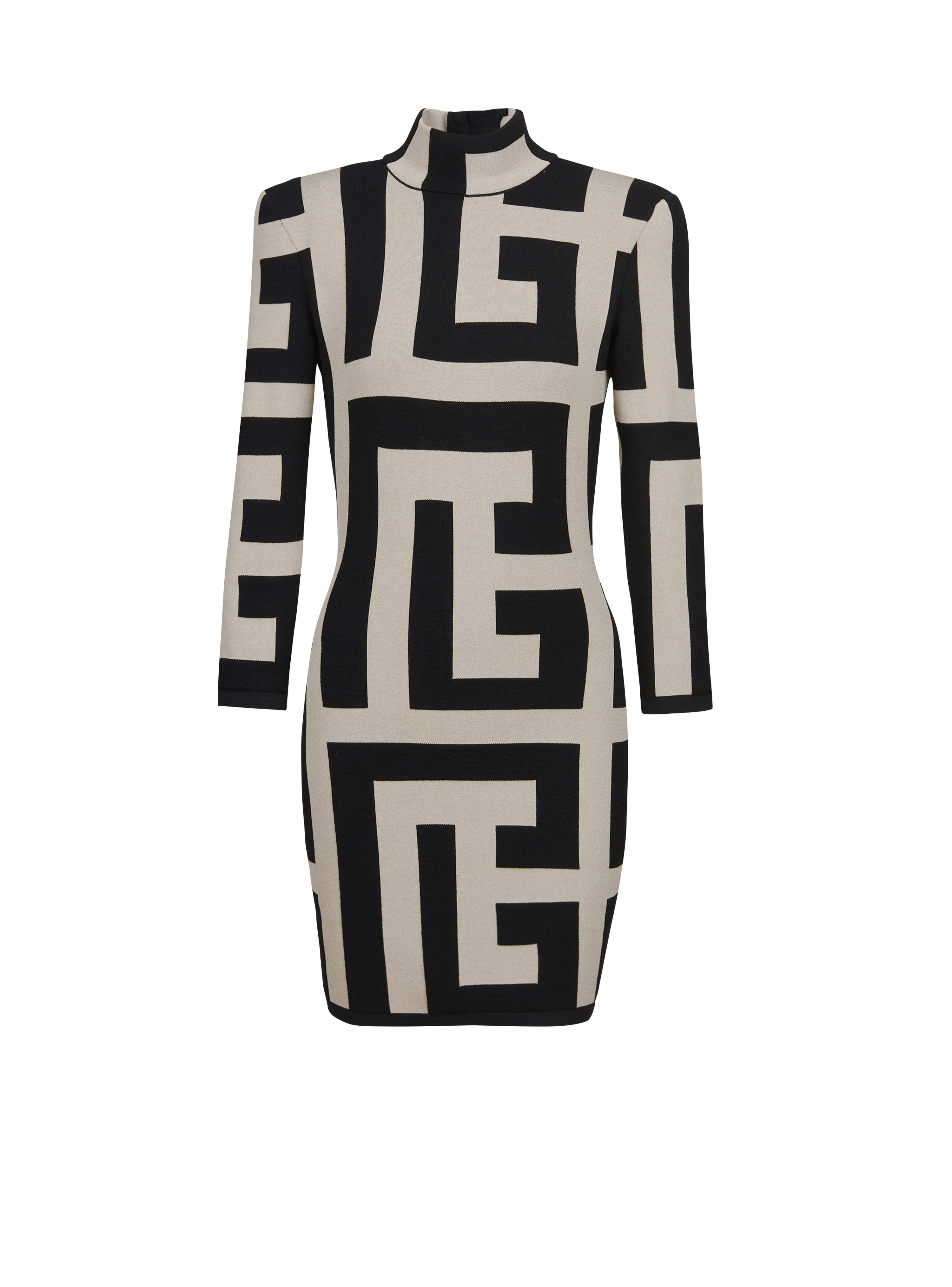 Short knit dress with maxi Balmain monogram, black