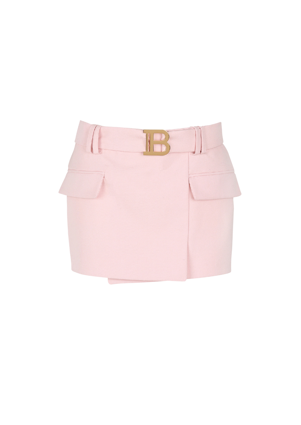 Short wool low-rise skirt, pink, hi-res