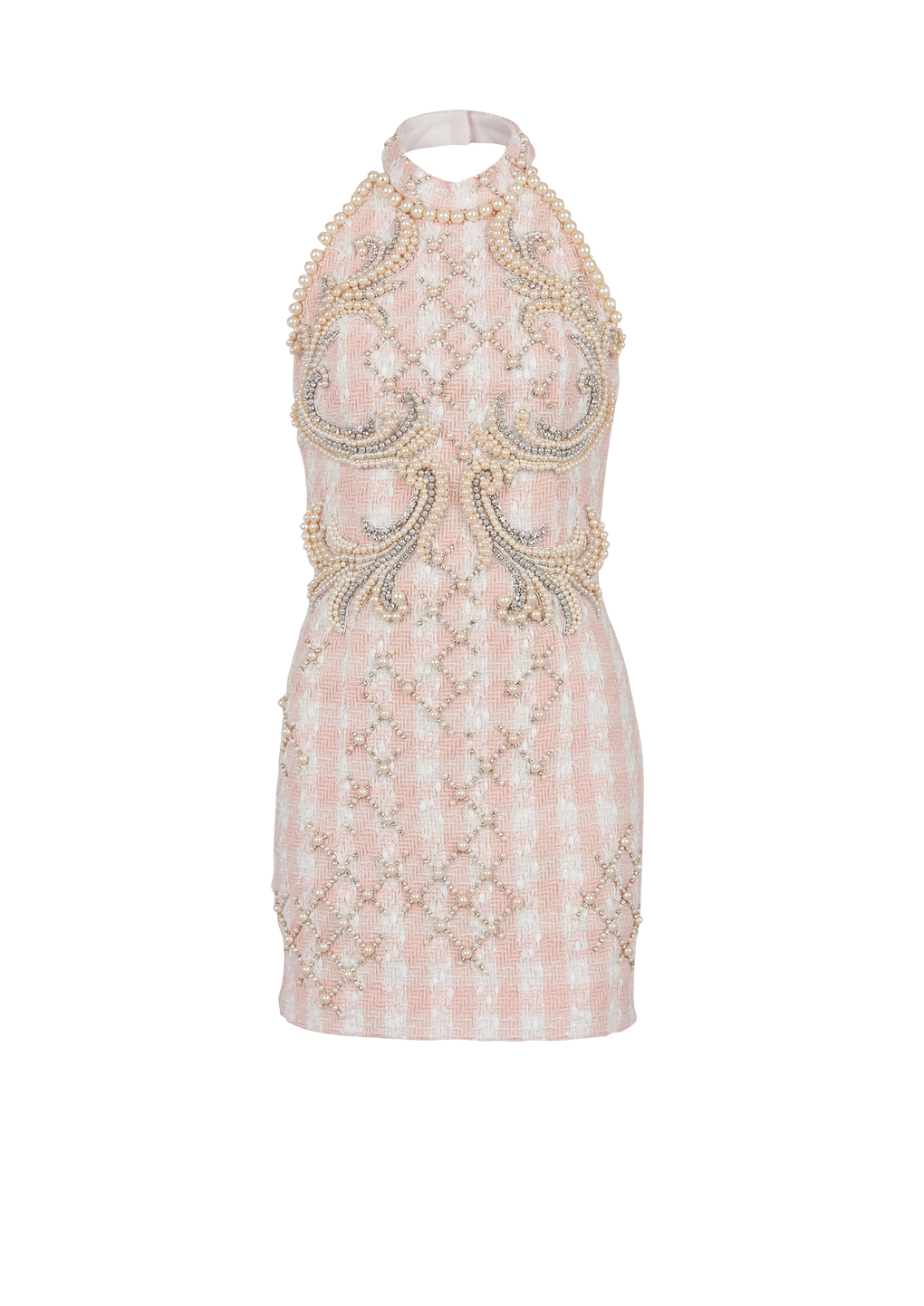 Short tweed dress with embroidery, pink, hi-res