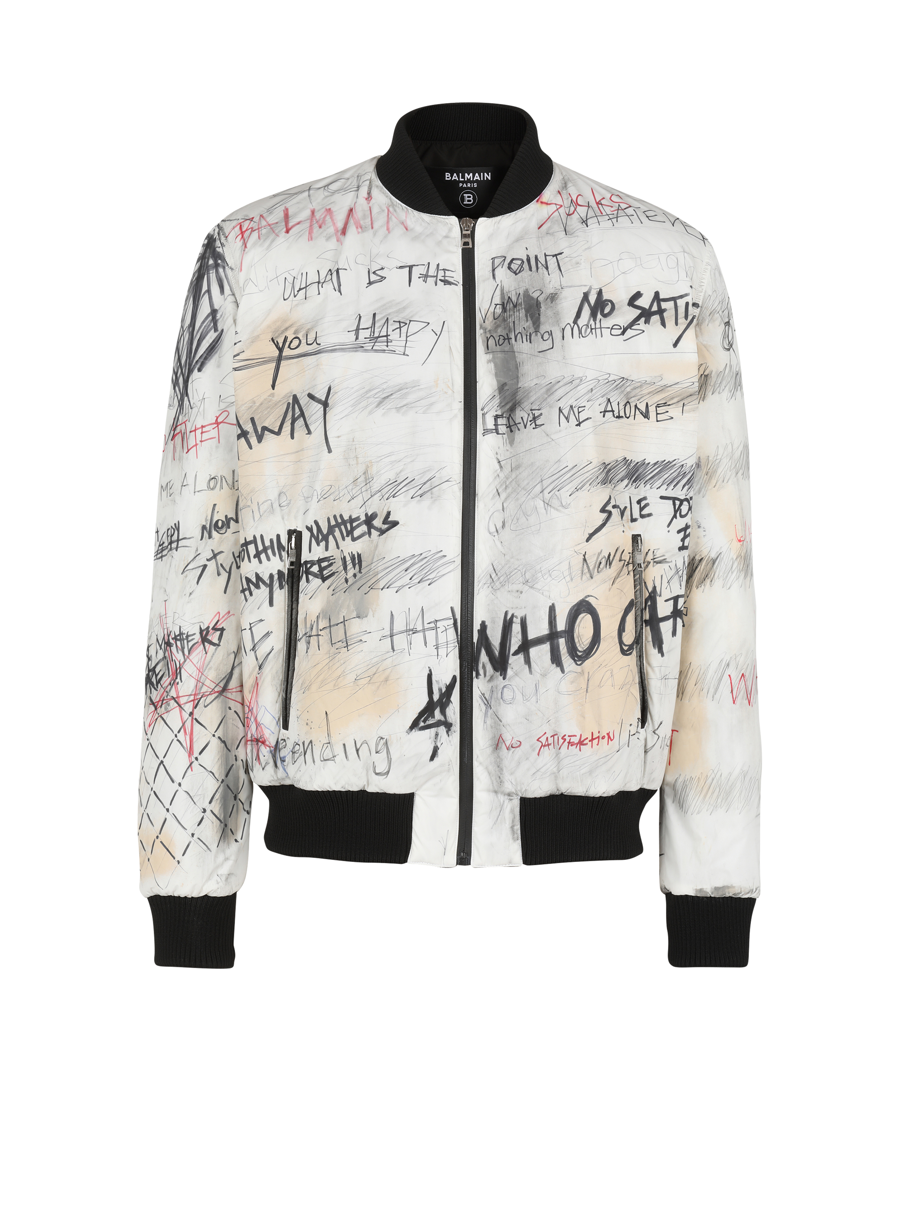 Unisex - Nylon bomber jacket with graffiti print, white