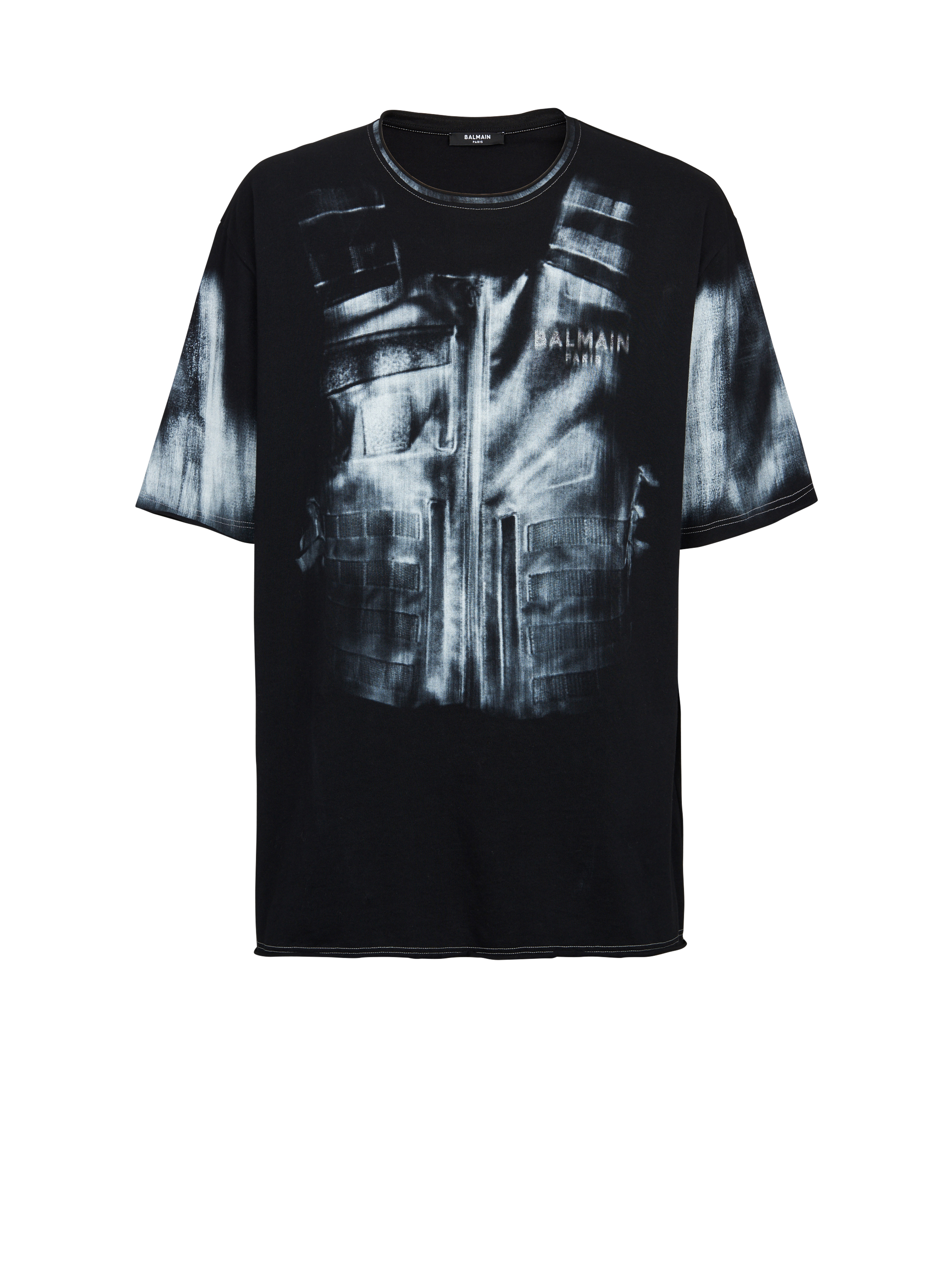 Cotton T-shirt with body armour print, black