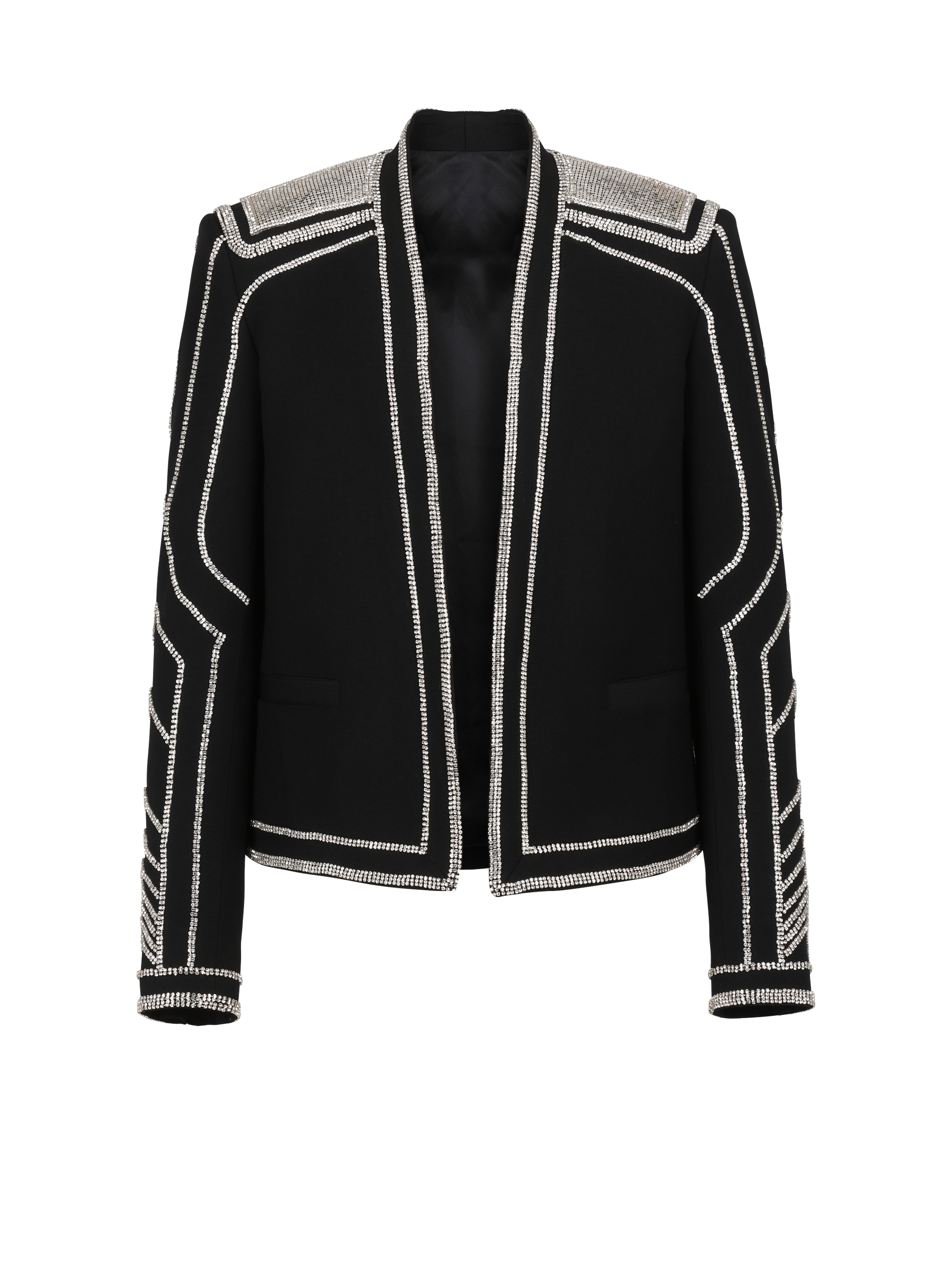 Embroidered wool jacket, black