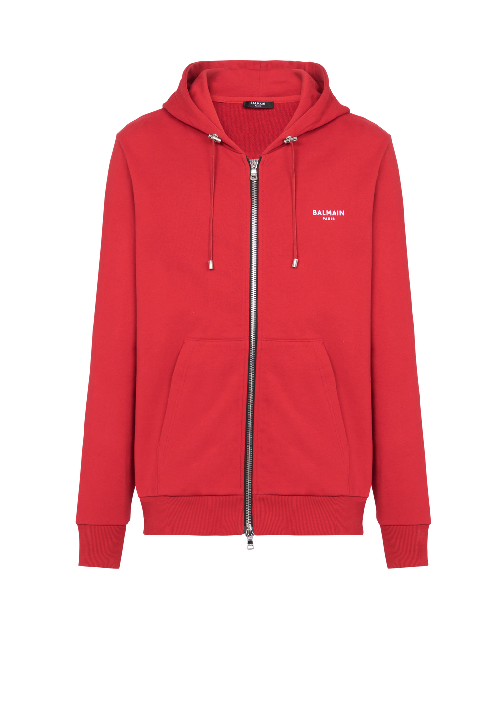 Eco-designed cotton sweatshirt with small flocked Balmain logo, red, hi-res