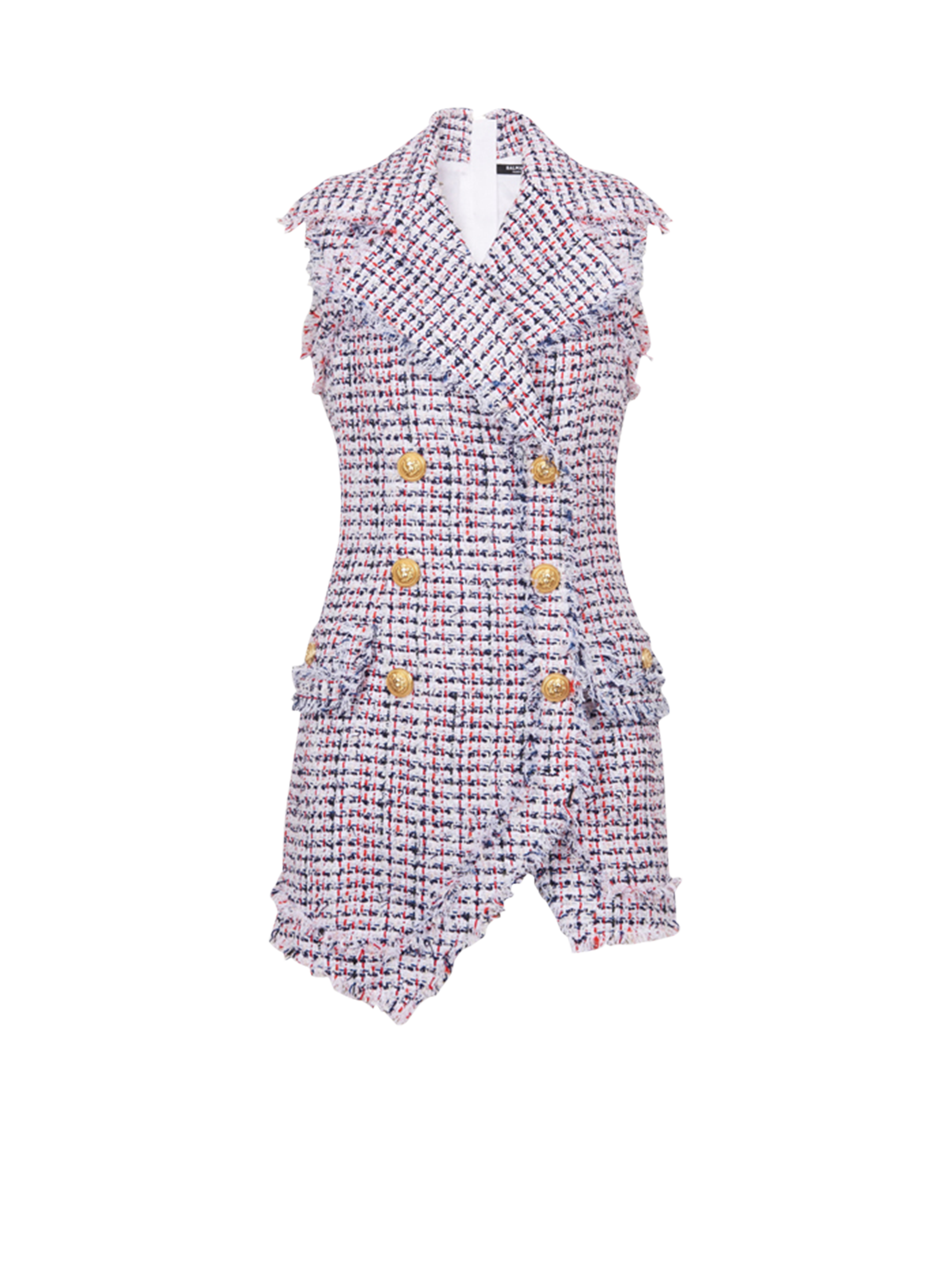 HIGH SUMMER CAPSULE - Short tweed dress with double-breasted gold-tone buttoned fastening, multicolor