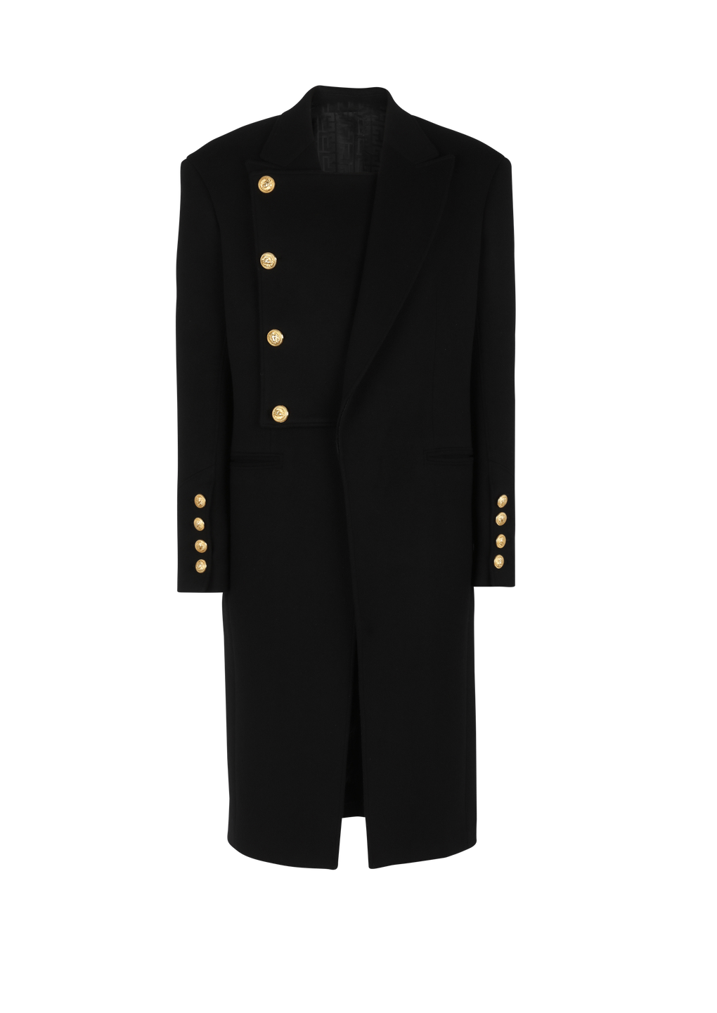 Unisex - Four-button wool coat with detachable inset jacket, black, hi-res