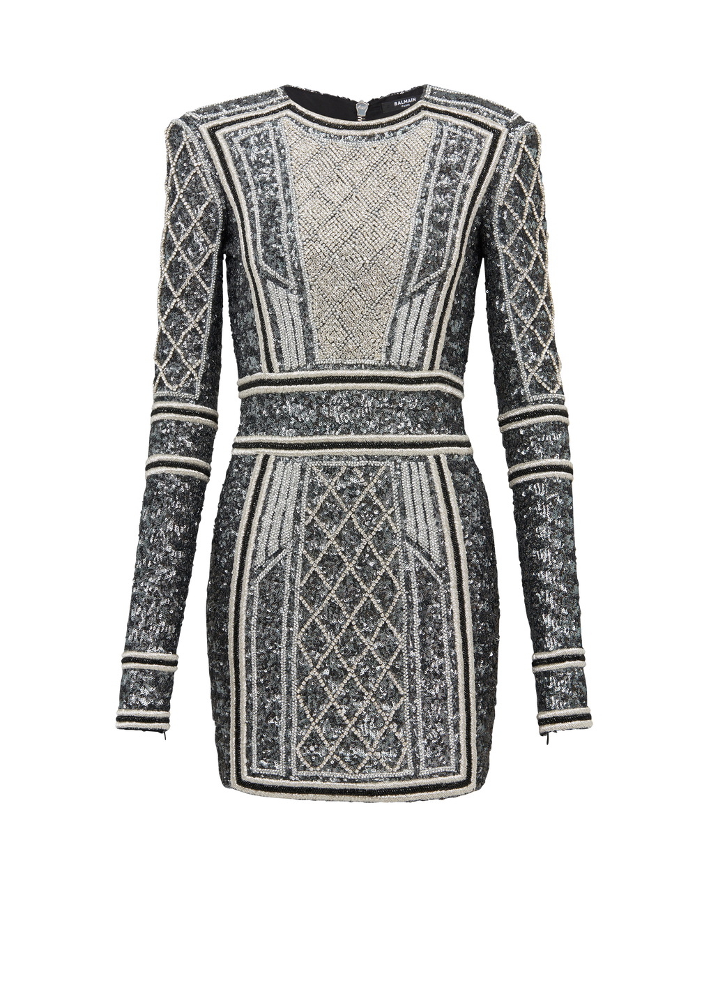 Short embroidered dress, grey, hi-res