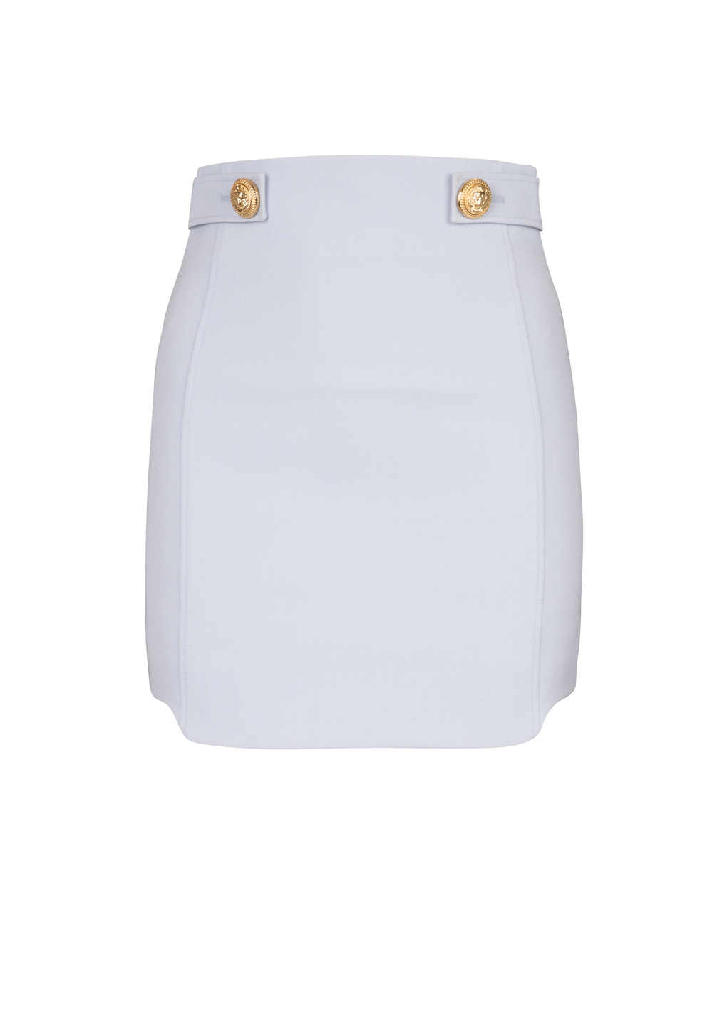 Short wool skirt with gold buttons, blue, hi-res