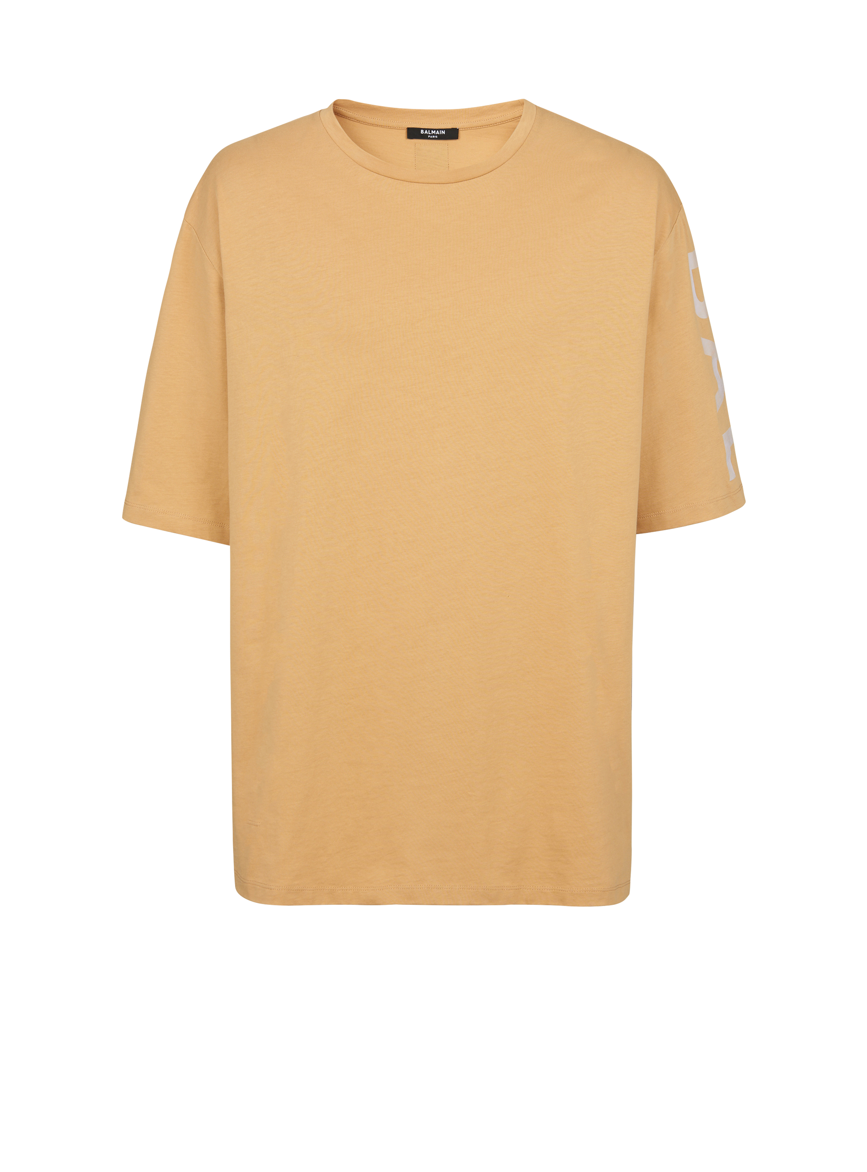 Oversized cotton T-shirt with Balmain logo, brown