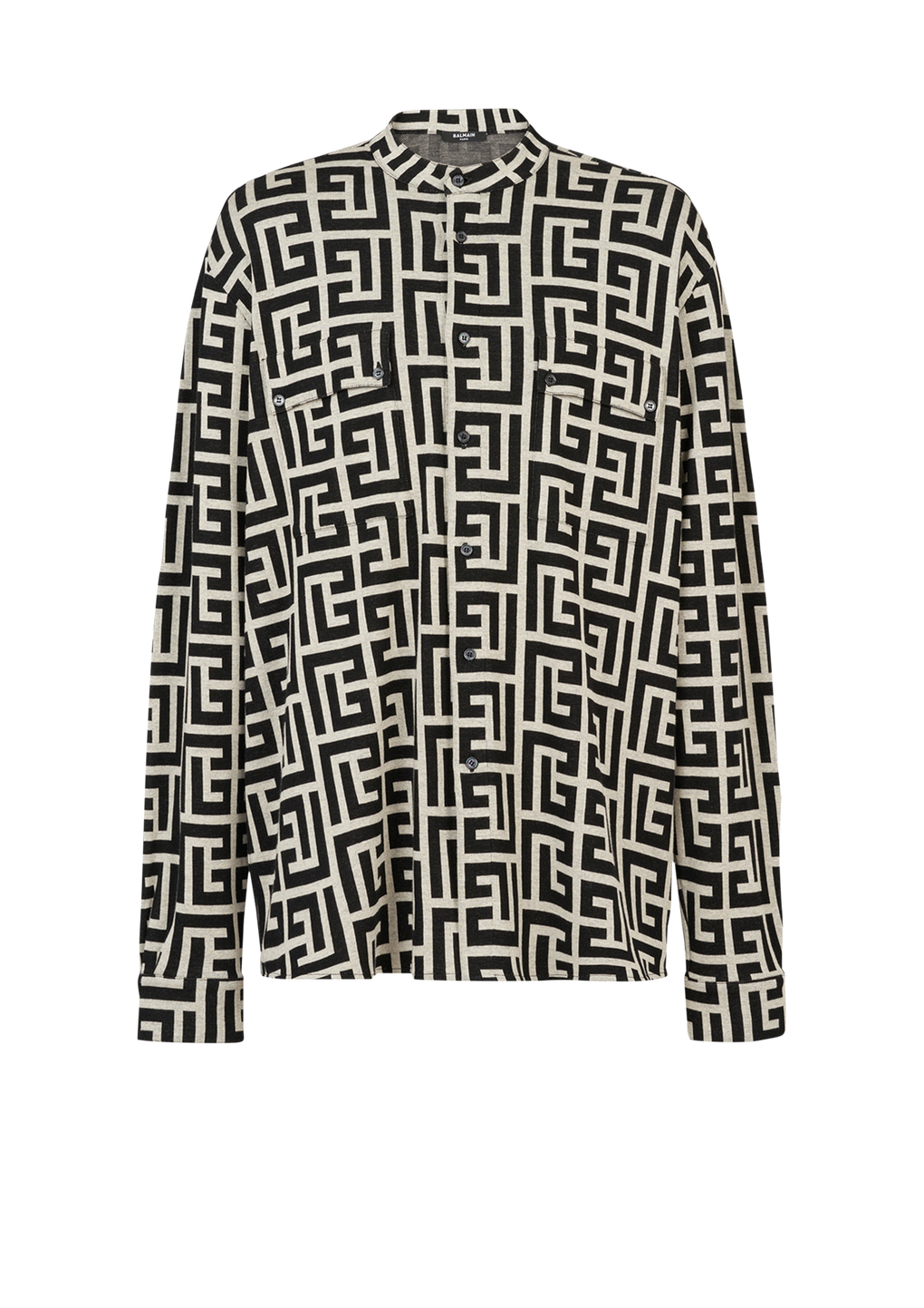 Cotton shirt with maxi Balmain monogram print, black, hi-res